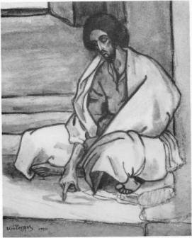 Ο Χριστός, 1924, αραιωμένο μελάνι, 17x13,5 εκ. Συλλογή Ι. Παπαδόπουλου